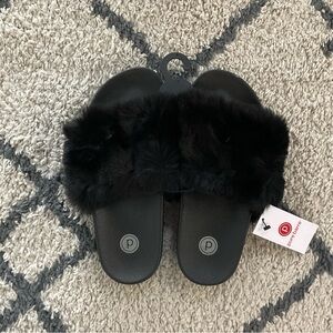 Pure Barre Black Faux Fur Slippers